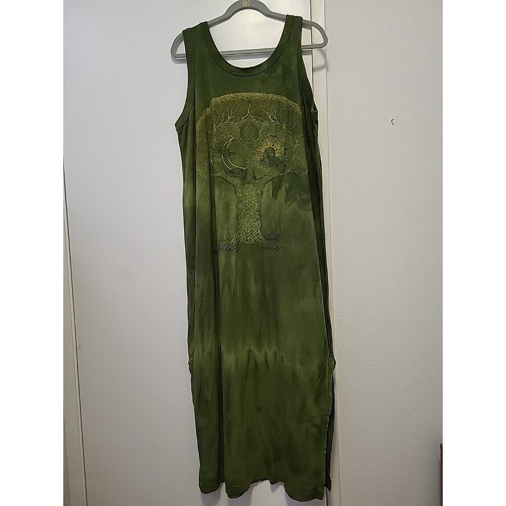 The Mountain Tank Dress Maxi Celtic Tree Of Life Forest Mythical XL Green